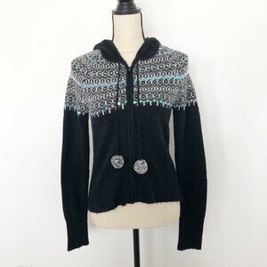 WET SEAL Y2K Zip Up Hoodie Sweater Sequin Black Knit Womens Medium